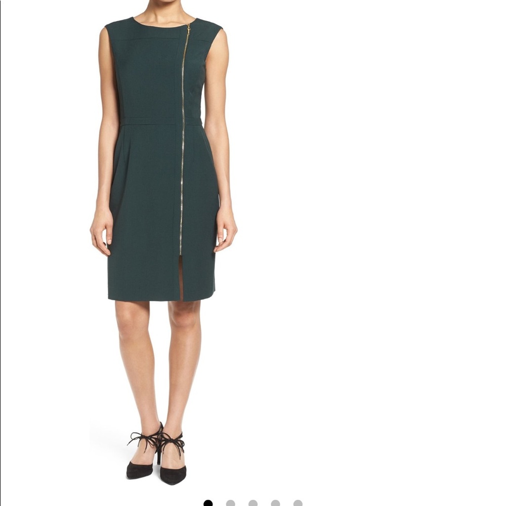 Ellen Tracy Green Sheath Dress Size S Work Office Business Casual Gold Zipper